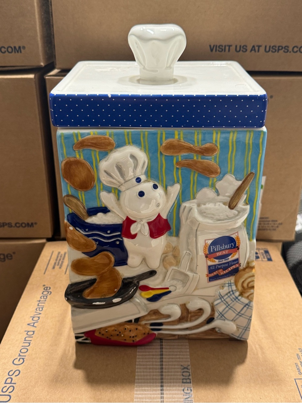 Vintage The Pillsbury Doughboy Ceramic Cookie Jar Canister Flour Jar